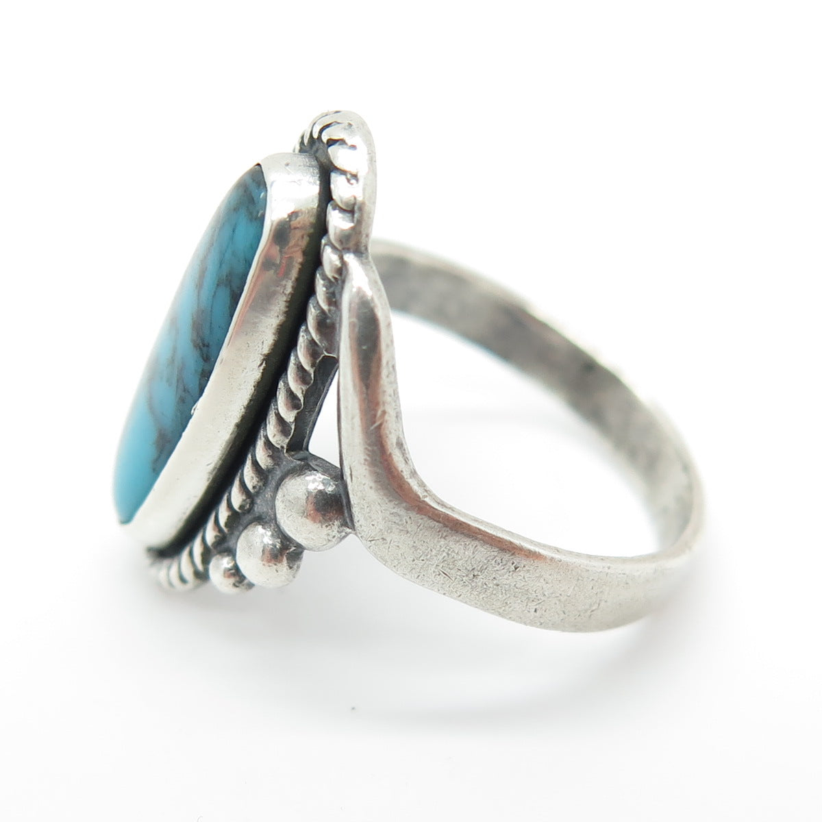 BELL TRADING POST 925 Sterling Silver Vintage Bisbee Turquoise Ring Size 7.5