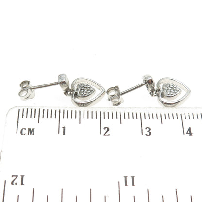 925 Sterling Silver Real Round-Cut Diamond Heart Dangling Earrings