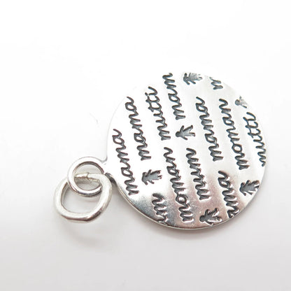 925 Sterling Silver Vintage "mama mama mama" Round Medal Pendant