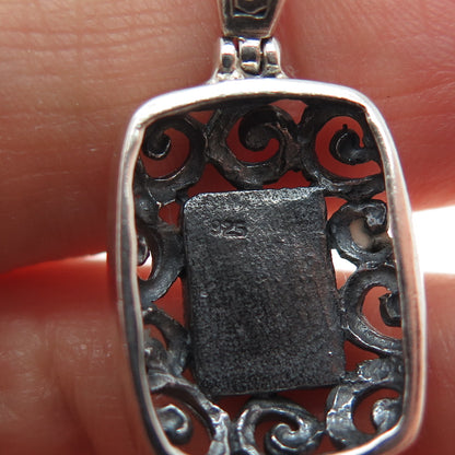 925 Sterling Silver Vintage Real Black Onyx Spiral Oxidized Charm Pendant
