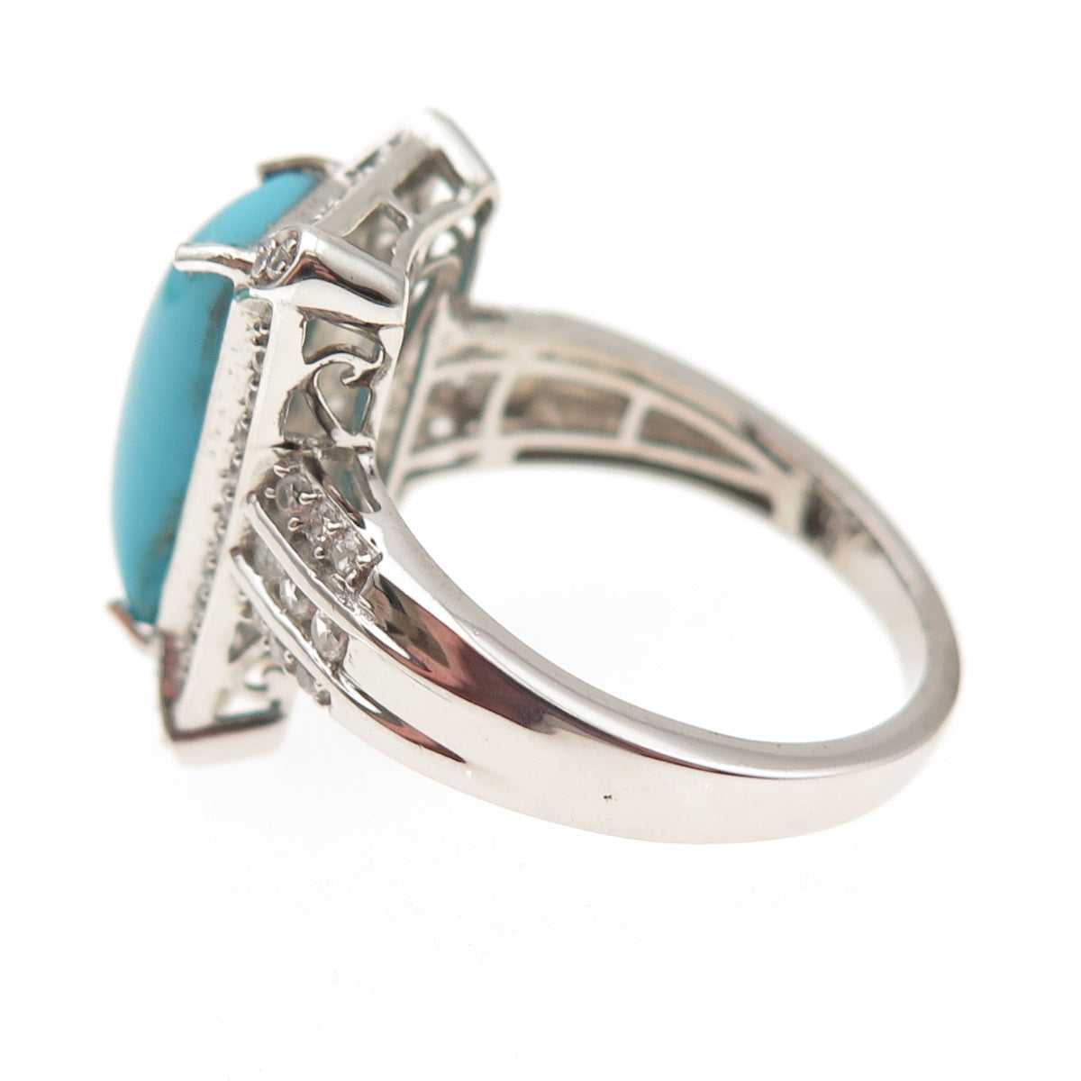 D'Joy 925 Sterling Silver Real Turquoise & White Topaz Ring Size 8.25