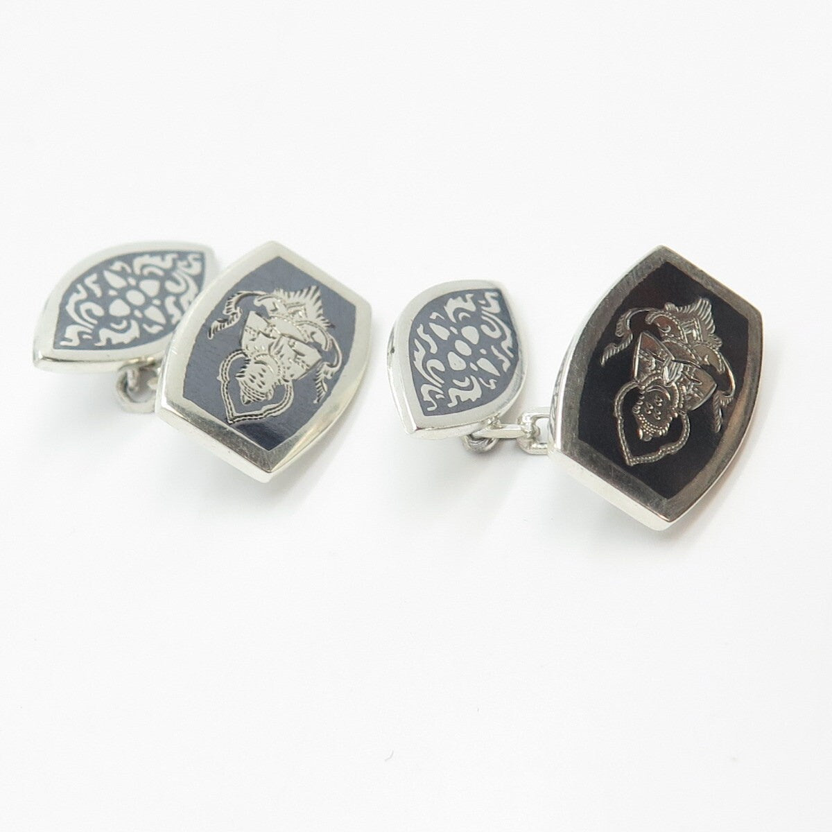925 Sterling Silver Vintage Niello Hindu Goddess Cufflinks