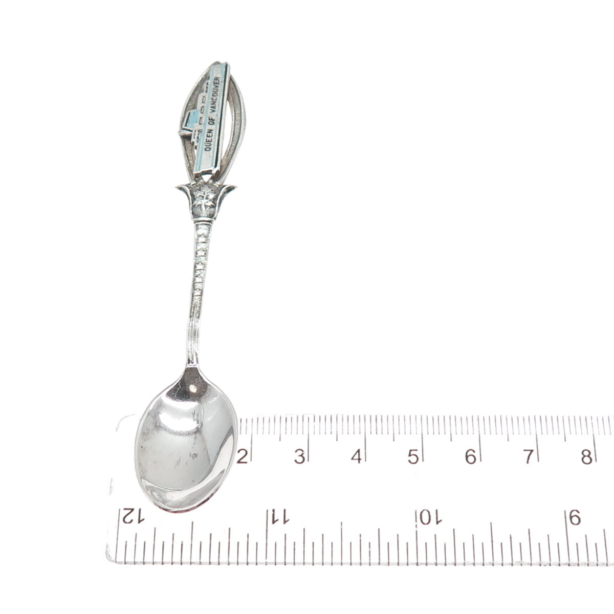925 Sterling Silver Antique Art Deco Enamel Queen of Vancouver Coffee Spoon