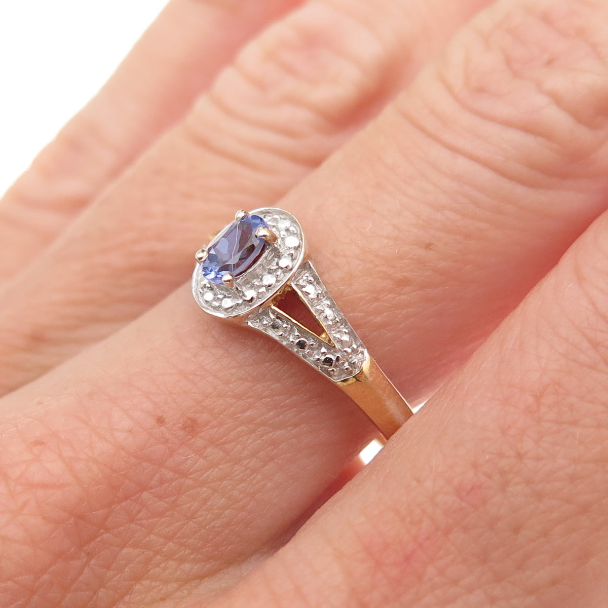 Chuck Clemency Sterling Silver Gold Plated Real Tanzanite & Topaz Ring Size 8.25