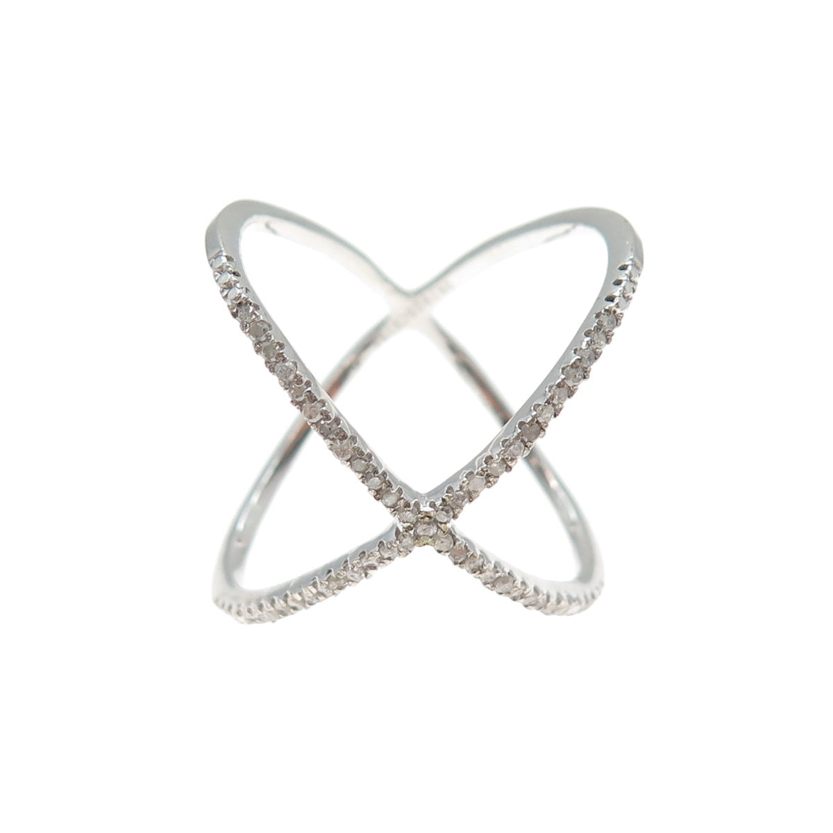 DBJ DEE BERKLE Sterling Silver Real Round-Cut Diamond Crisscross Ring Size 9.25