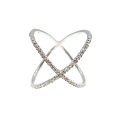 DBJ DEE BERKLE Sterling Silver Real Round-Cut Diamond Crisscross Ring Size 9.25
