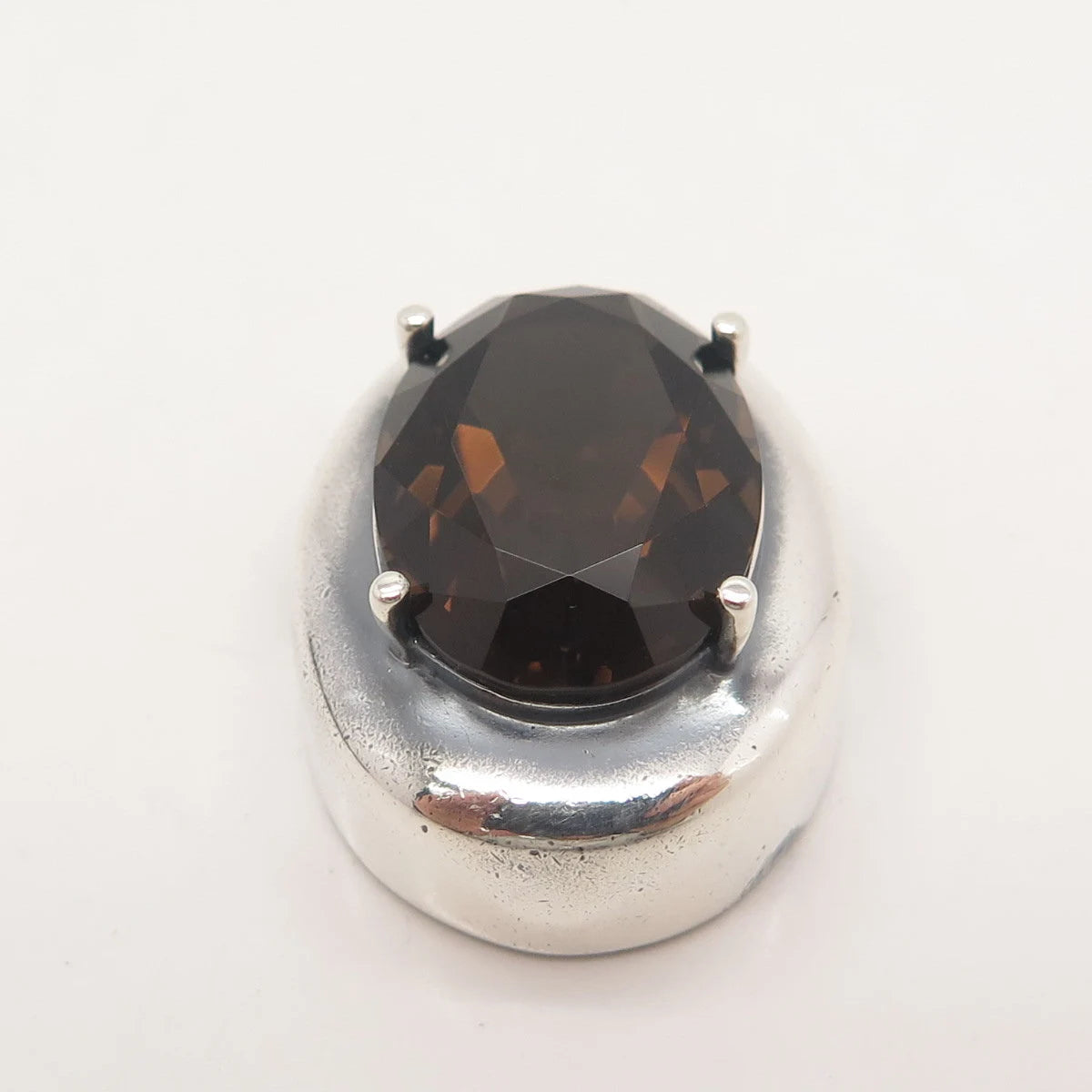 925 Sterling Silver Vintage Real Smoky Quartz Slide Pendant