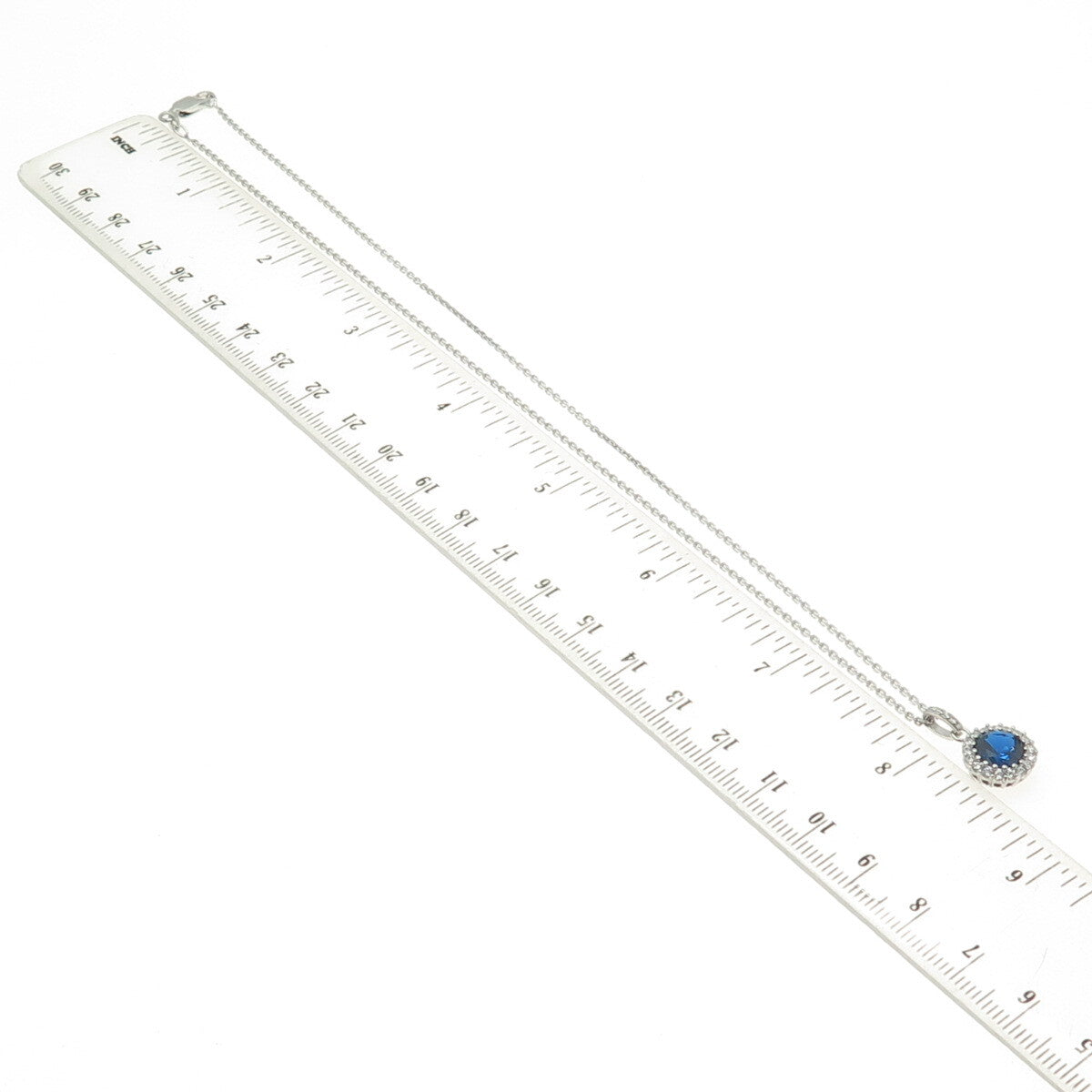 925 Sterling Silver Italy White & Blue C Z Cable Chain Necklace 16"