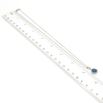 925 Sterling Silver Italy White & Blue C Z Cable Chain Necklace 16"