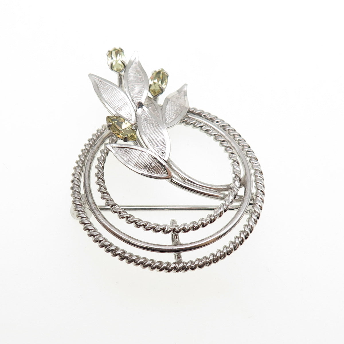CARL ART Sterling Silver Antique Art Deco Canary Rhinestone Floral Pin Brooch