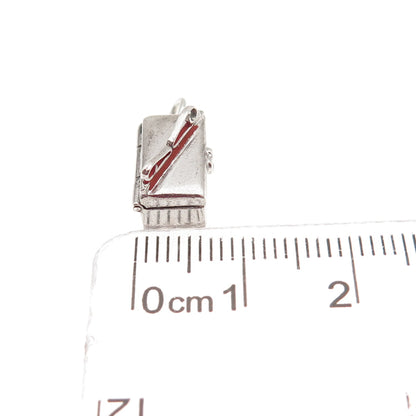 925 Sterling Silver Antique Art Deco Enamel Mystery Box 3D Mini Charm Pendant