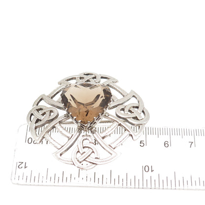 Thomas Kerr Ebbutt Silver Vintage 1966 Scotland Smoky Quartz Heart Cross Brooch