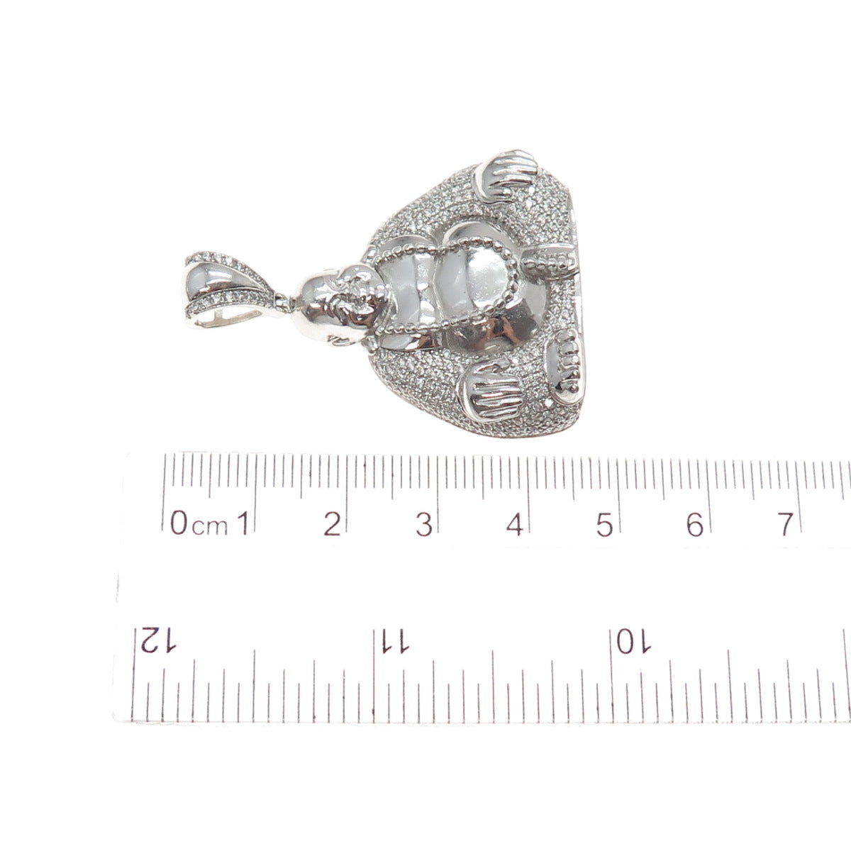 925 Sterling Silver Round-Cut C Z Buddha Charm Pendant