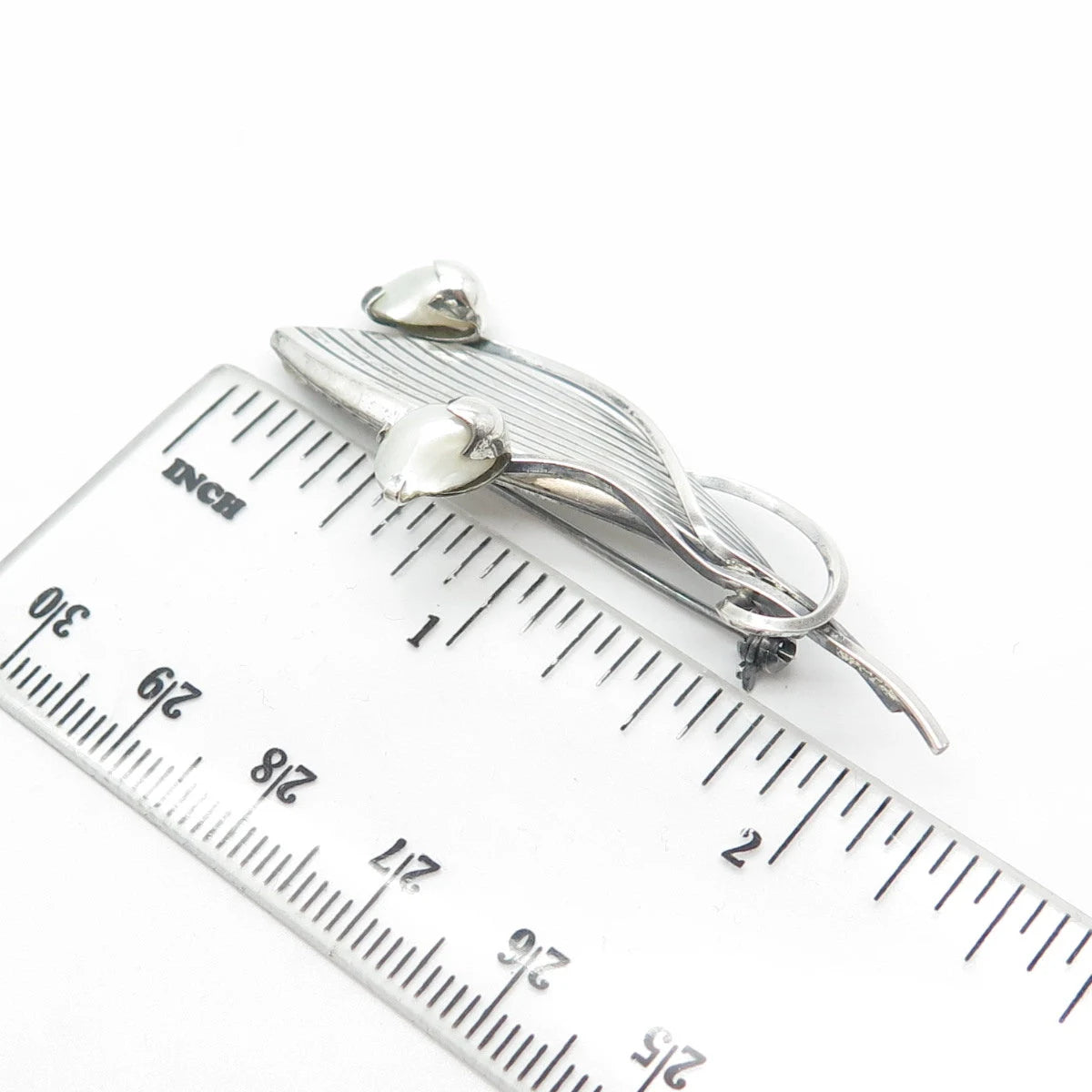 925 Sterling Silver Antique Art Deco Germany Faux Pearl Leaf Floral Pin Brooch