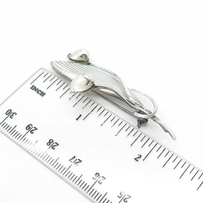 925 Sterling Silver Antique Art Deco Germany Faux Pearl Leaf Floral Pin Brooch