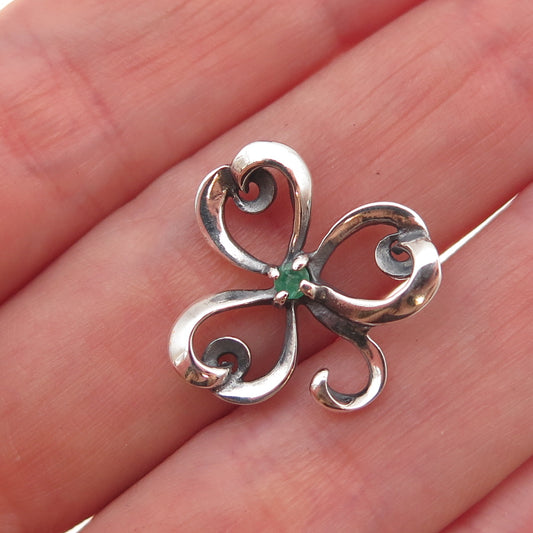 Franklin Mint Sterling Silver Vintage 1981 Real Emerald Butterfly Slide Pendant