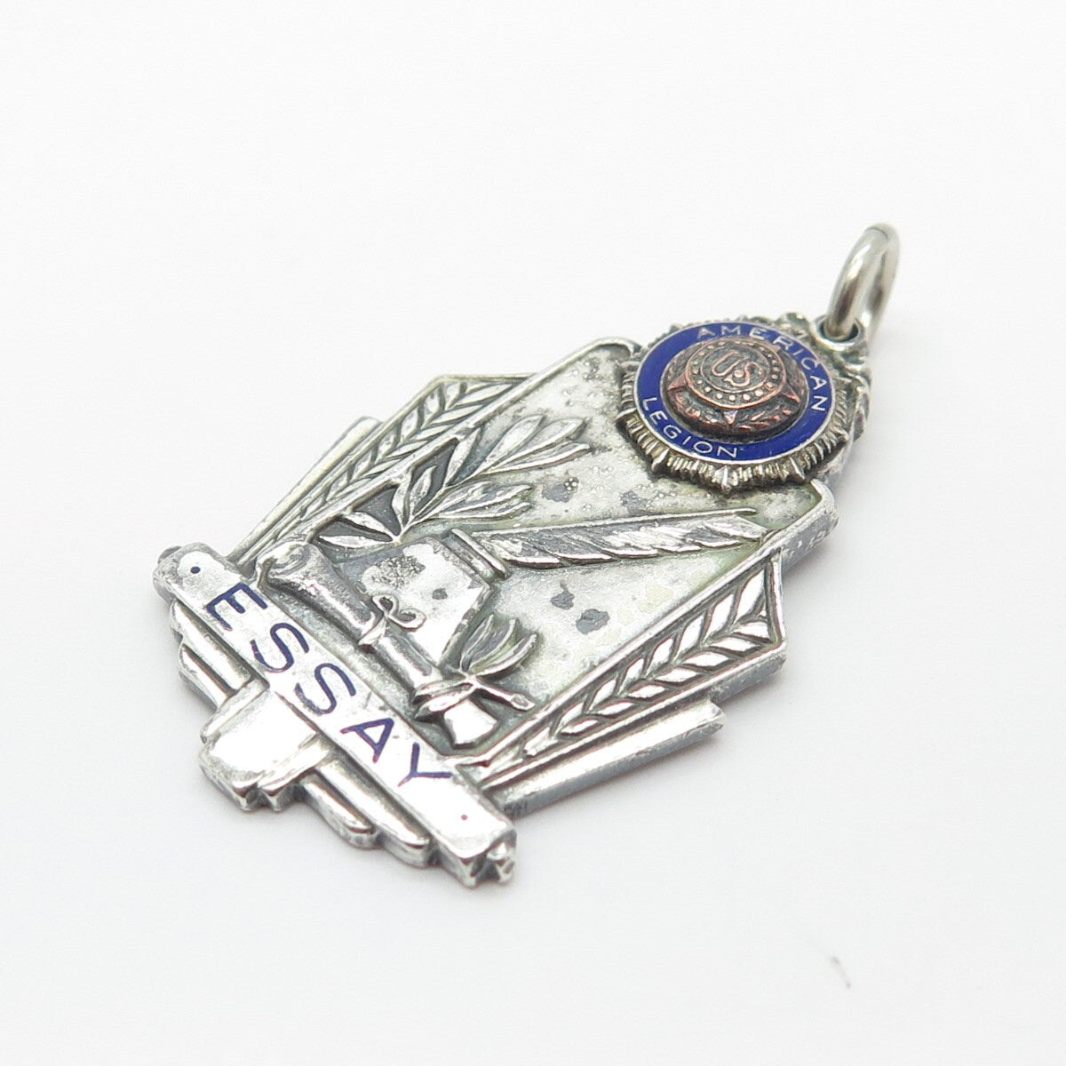 925 Sterling Silver Vintage Enamel Balfour 1941 American Legion Essay Pendant