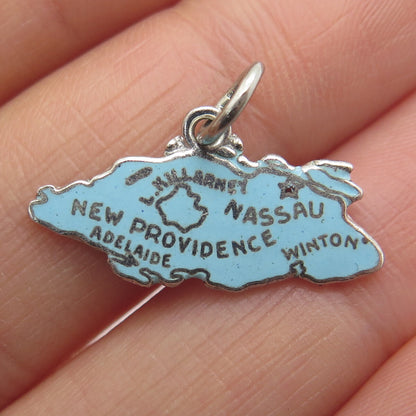 925 Sterling Silver Vintage Enamel New Providence Island Nassau Charm Pendant