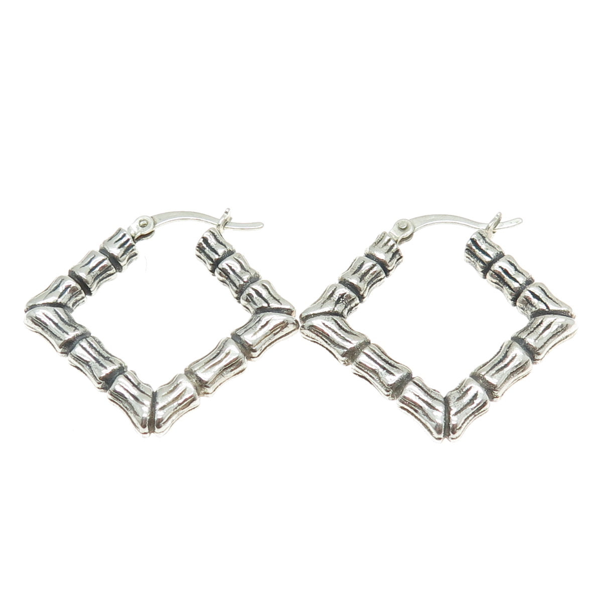 925 Sterling Silver Vintage Bamboo Square Hoop Earrings