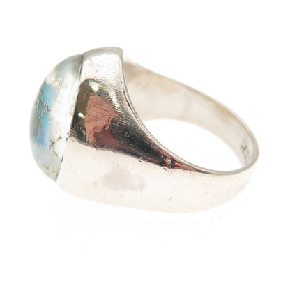 925 Sterling Silver Vintage China Real Opal Inlay Oxidized Ring Size 7.5