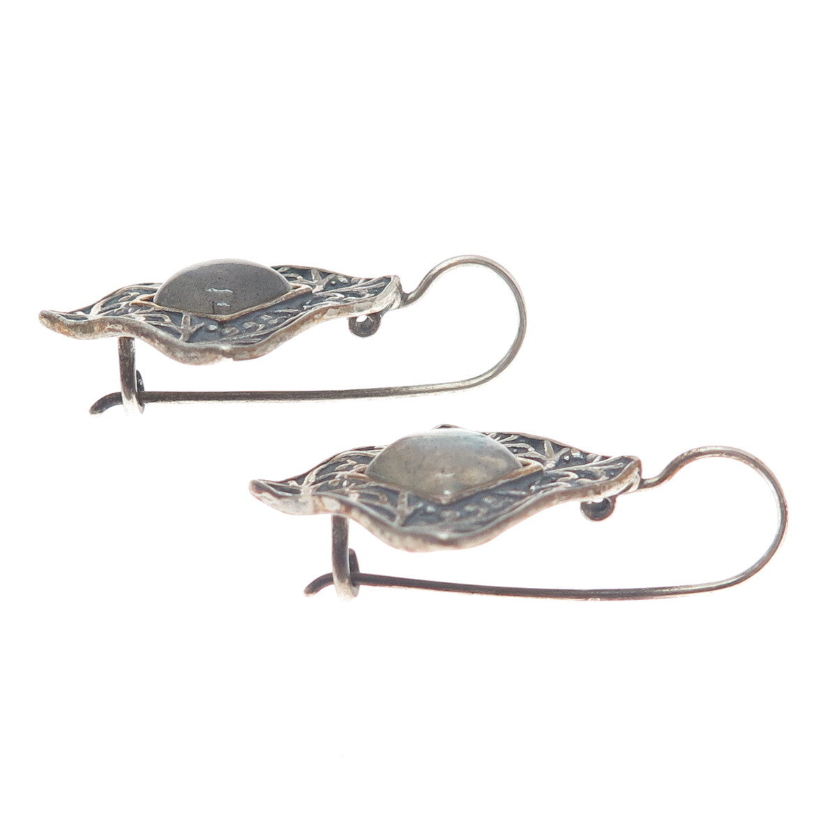 DIDAE 925 Sterling Silver Vintage Israel Real Labradorite Oxidized Earrings