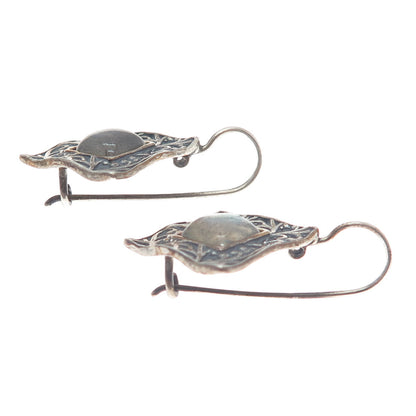 DIDAE 925 Sterling Silver Vintage Israel Real Labradorite Oxidized Earrings