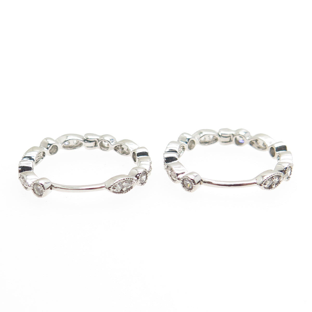 925 Sterling Silver Round-Cut C Z All Around Hoop Earrings