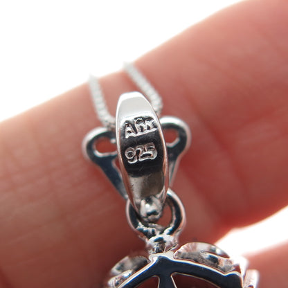 925 Sterling Silver Real Smoky Quartz Fleur de Lis Box Chain Necklace 18"