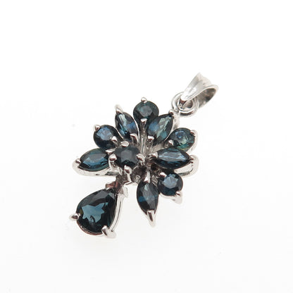925 Sterling Silver Vintage Real Multi-Cut Sapphire Cluster Charm Pendant