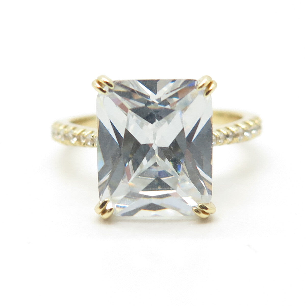 925 Sterling Silver Gold Plated Emerald-Cut C Z Ring Size 9