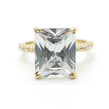 925 Sterling Silver Gold Plated Emerald-Cut C Z Ring Size 9