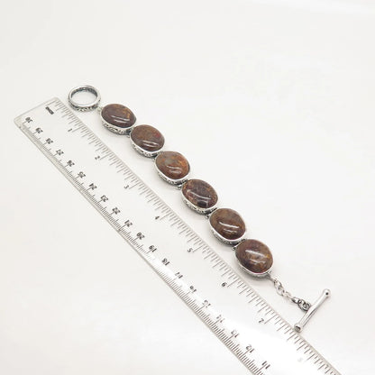 925 Sterling Silver Vintage Real Crazy Lace Agate Gem Tennis Link Bracelet 7.25"