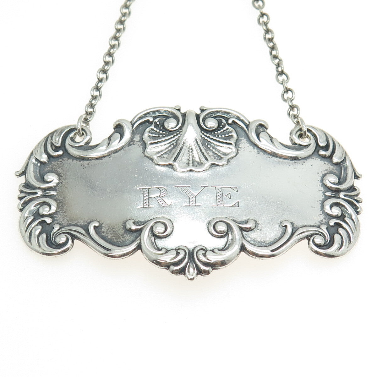 925 Sterling Silver Antique Art Deco "Rye" Bottle Tag 6"