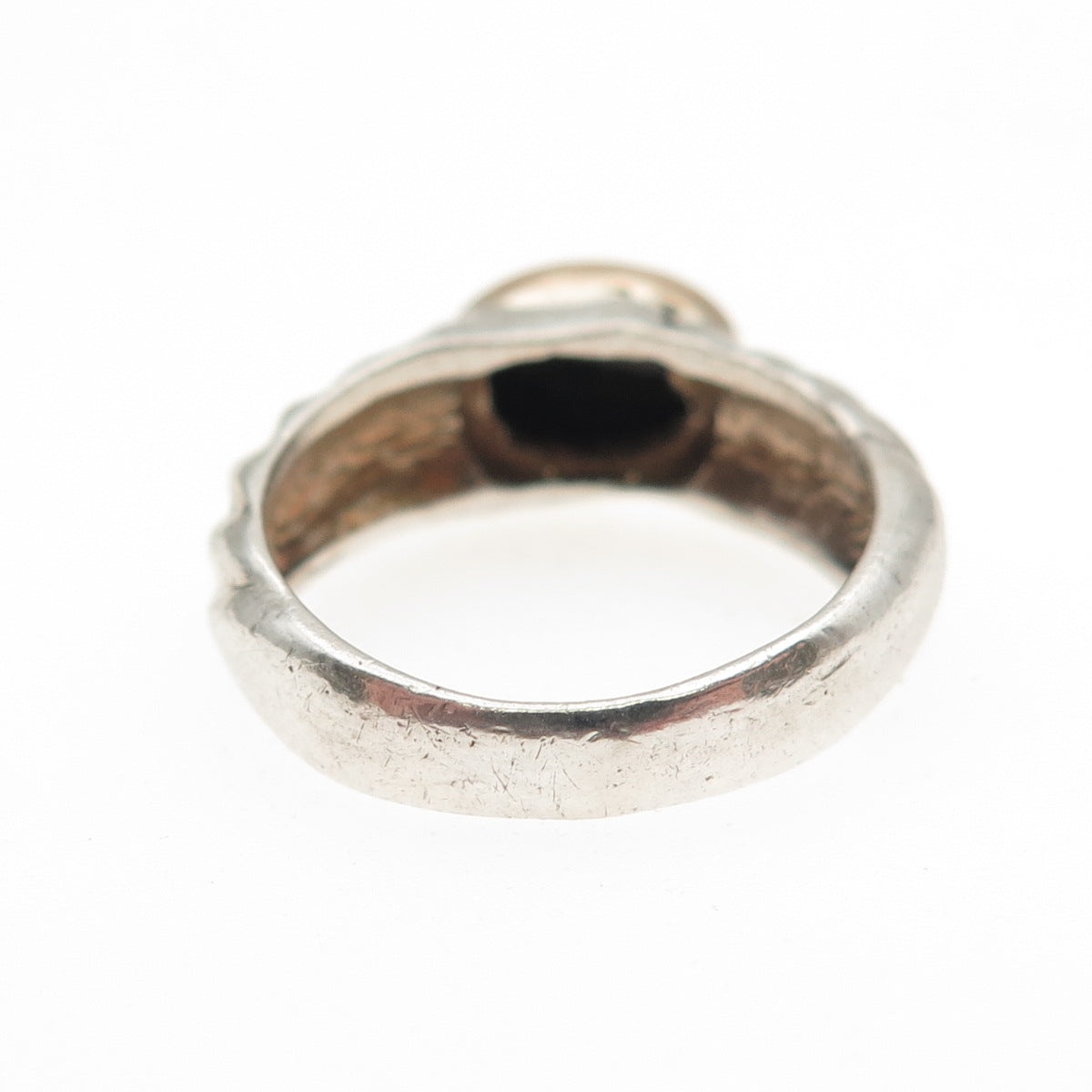 925 Sterling Silver 14K Gold Vintage Real Black Onyx Modernist Ring Size 6.25