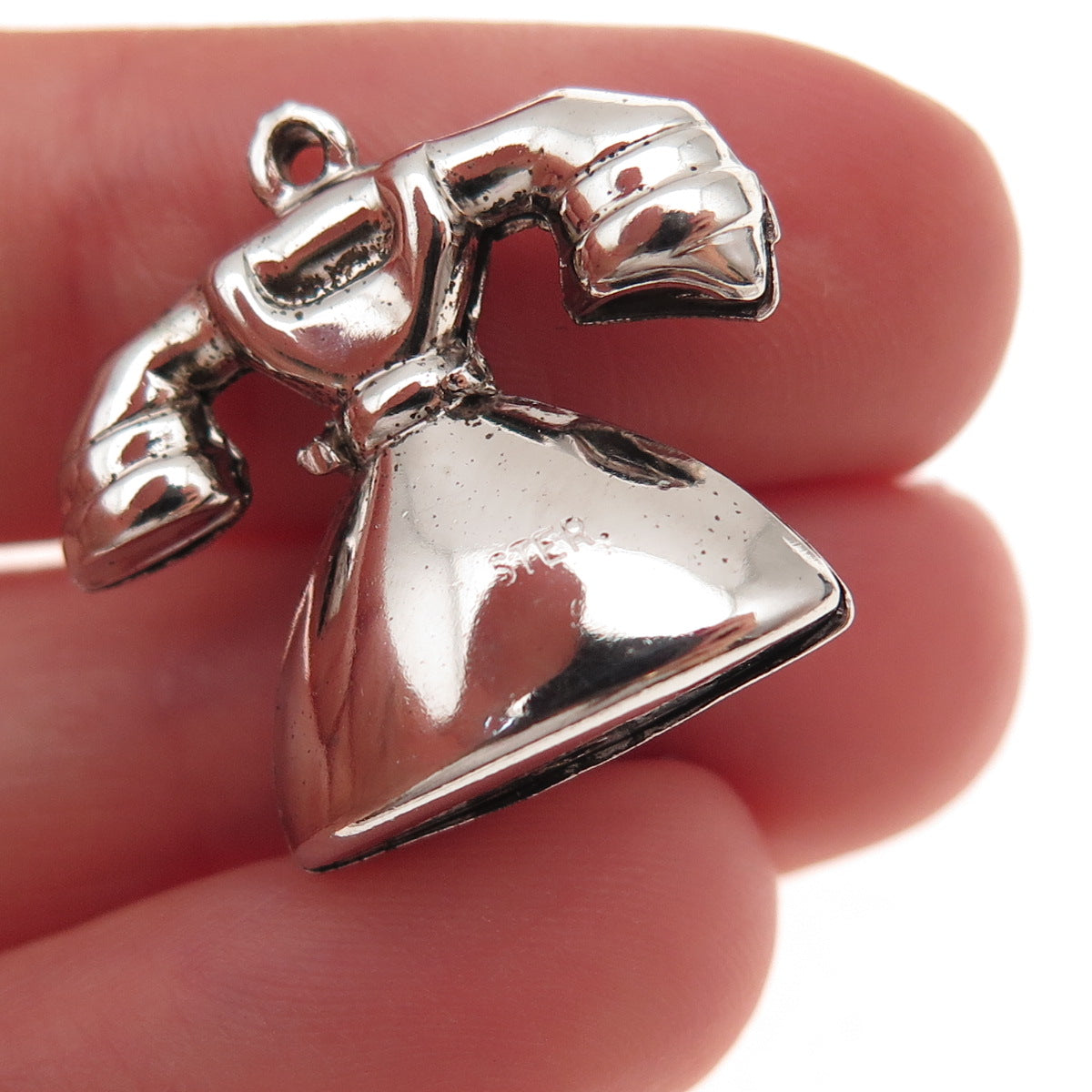 925 Sterling Silver Vintage Retro Rotary Phone 3D Charm Pendant