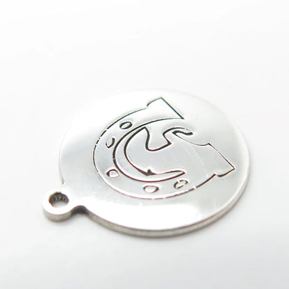 925 Sterling Silver USA Two In Town Horseshoe Horse Charm Pendant