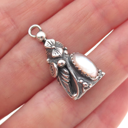 Prairie Fire Old Pawn Sterling Silver Vintage MOP Floral Tribal Charm Pendant