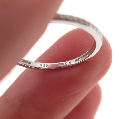 925 Sterling Silver Round-Cut C Z Half Eternity Stackable Band Ring Size 6