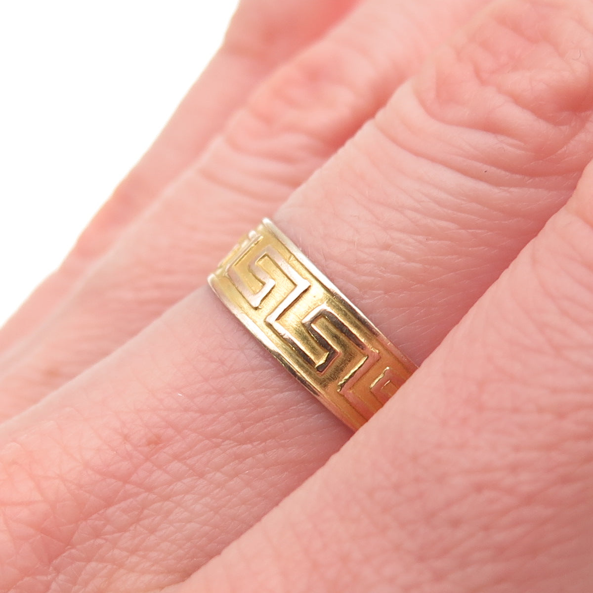 925 Sterling Silver 18K Gold Vintage Greek Key Band Ring Size 6.75