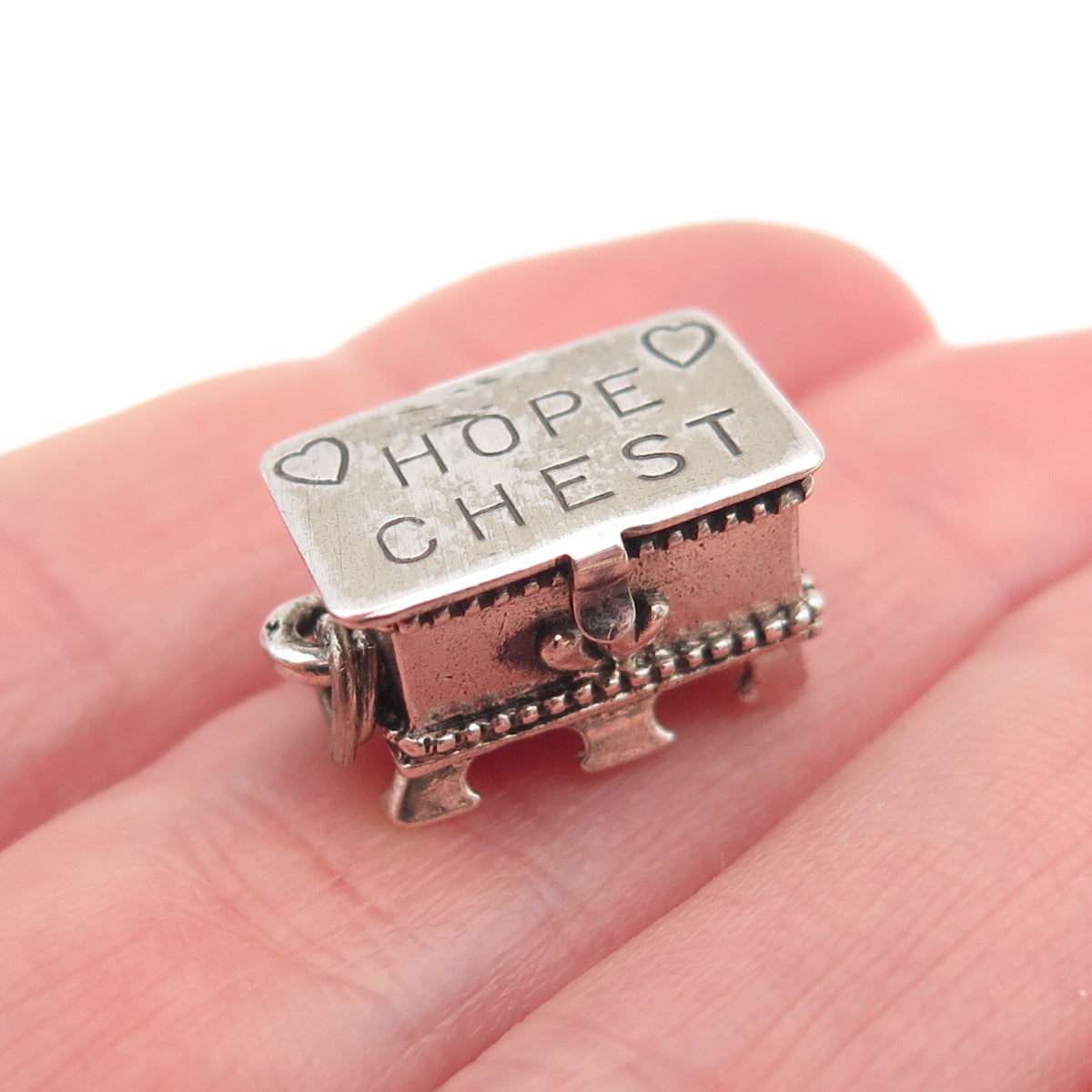 Beau 925 Sterling Silver Vintage Hope Chest 3D Box Mini Charm Pendant