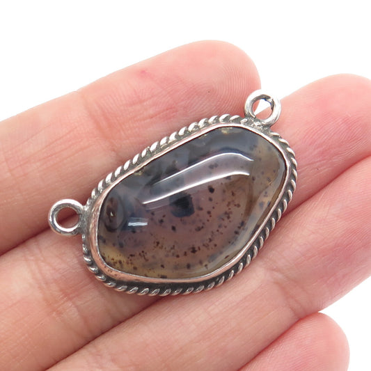 925 Sterling Silver Vintage Real Agate Centerpiece Pendant