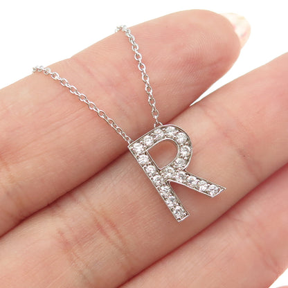 925 Sterling Silver C Z Letter "R" Initial Rolo Chain Necklace 18-20"