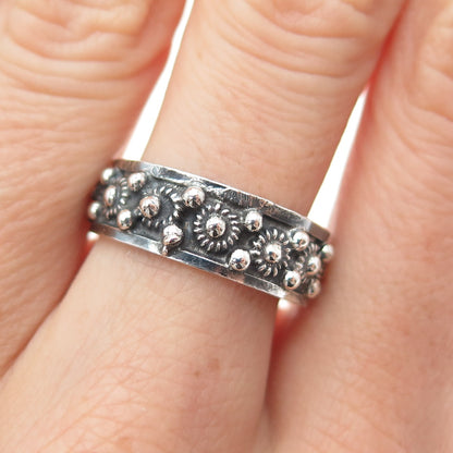 925 Sterling Silver Vintage Mexico Cannetille Band Oxidized Ring Size 8.25