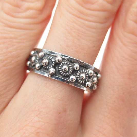 925 Sterling Silver Vintage Mexico Cannetille Band Oxidized Ring Size 8.25