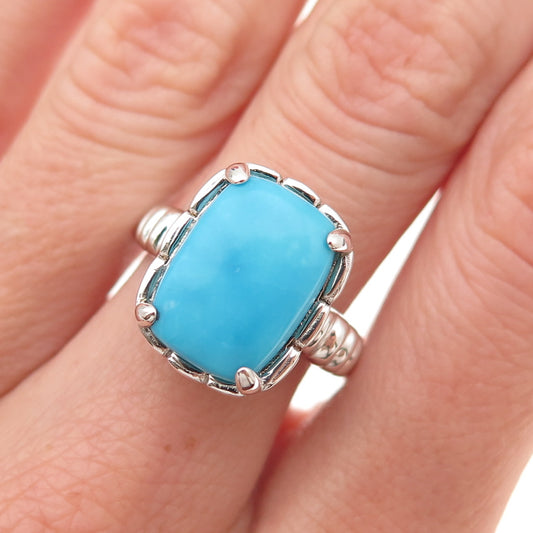925 Sterling Silver Real Cabochon Sleeping Beauty Turquoise Ring Size 8