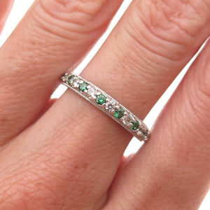 Tacori 925 Sterling Silver Green & White C Z Eternity Band Ring Size 7.25