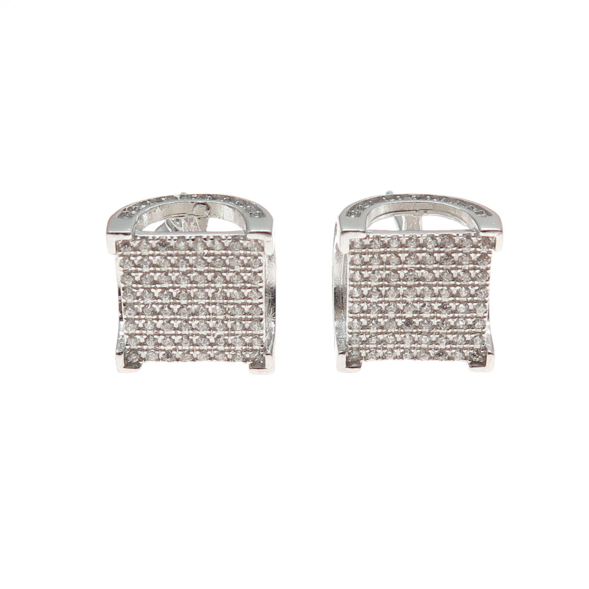 925 Sterling Silver Round-Cut C Z Arch Square Stud Earrings