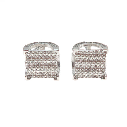 925 Sterling Silver Round-Cut C Z Arch Square Stud Earrings