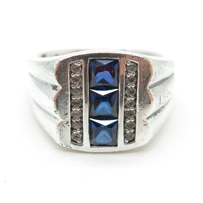925 Sterling Silver Princess-Cut Lab-Created Sapphire White Topaz Ring Size 10.5