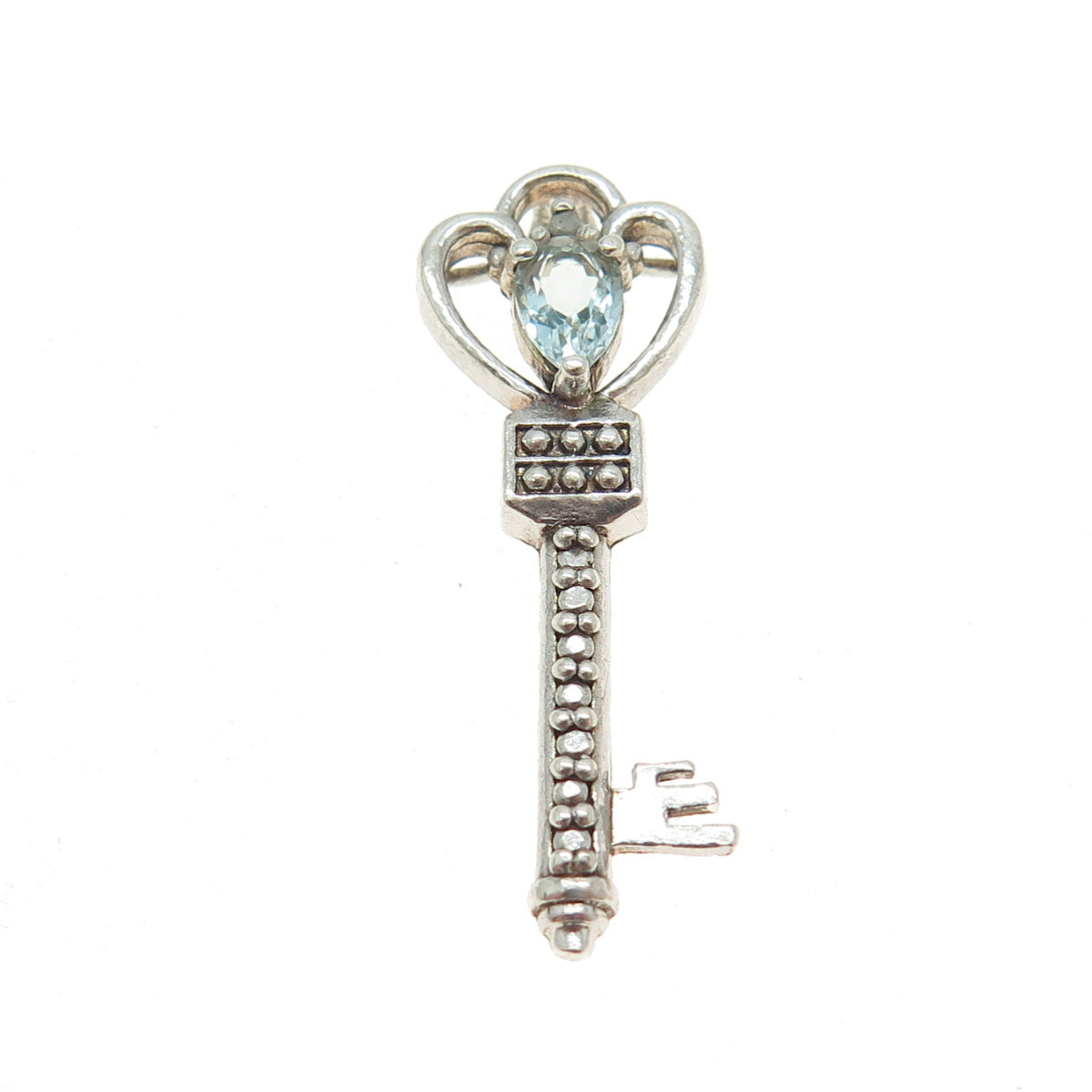 925 Sterling Silver Vintage Real Diamond Accent & Blue Topaz Key Pendant